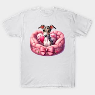 Valentine Greyhound Dog in Bed T-Shirt